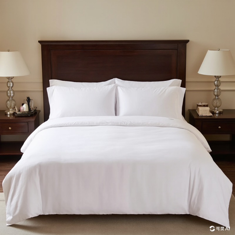 1x1_五星级酒店的场景_主体是酒店的床上四件套纯棉白色的